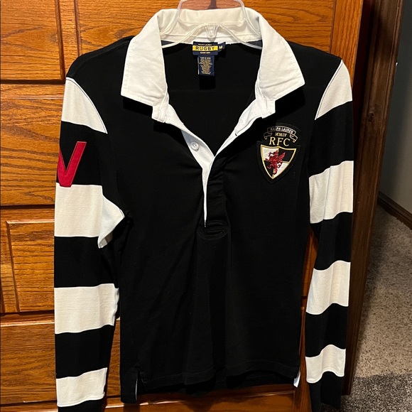 Rugby Ralph Lauren Tops - Rugby Ralph Lauren Black and White Striped Long Sleeve with Red Detail